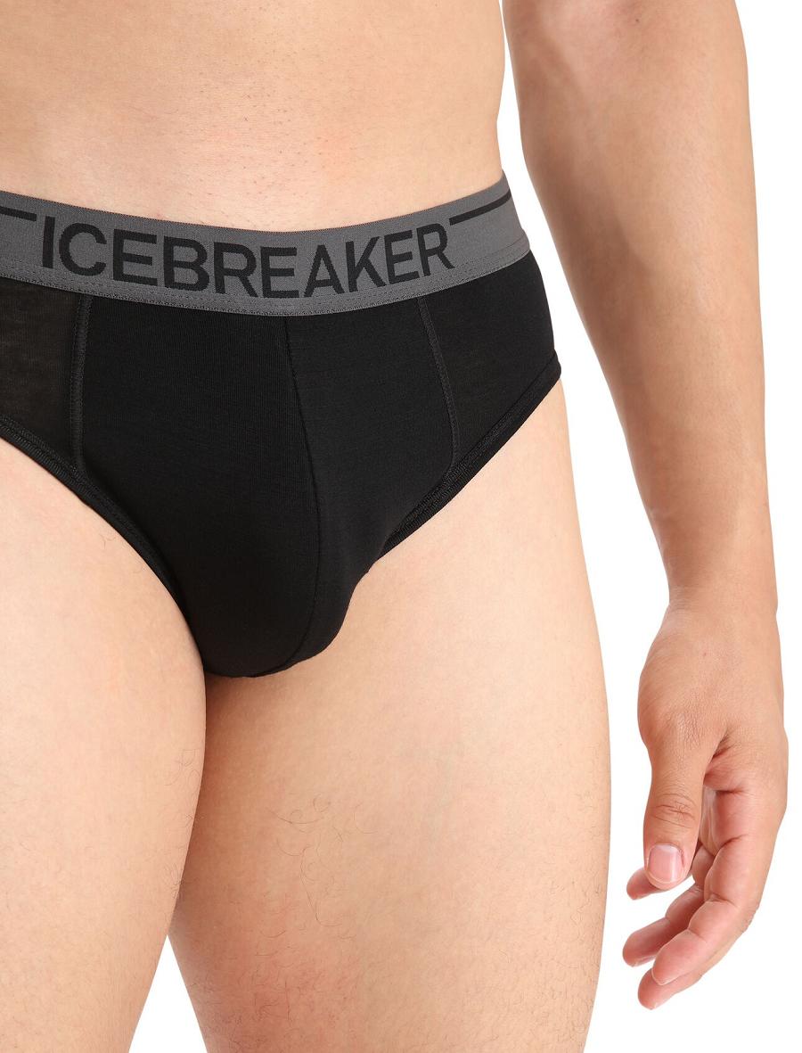 Black Men's Icebreaker Merino Anatomica Briefs Underwear | USA 1299JPQJ